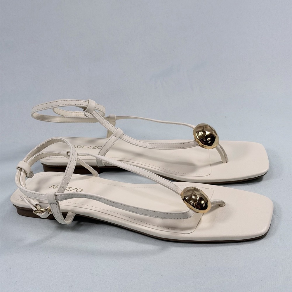 Arezzo Size-7.5B Womens Zuri Square Toe White Flat Sandal
